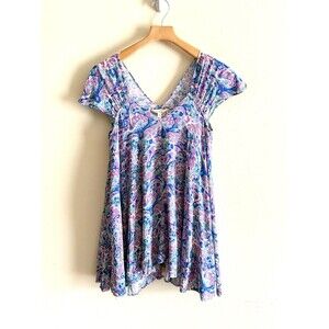 Matilda Jane Adventure Begins In The Maze Top Size Small Floral V Neck Trapeze